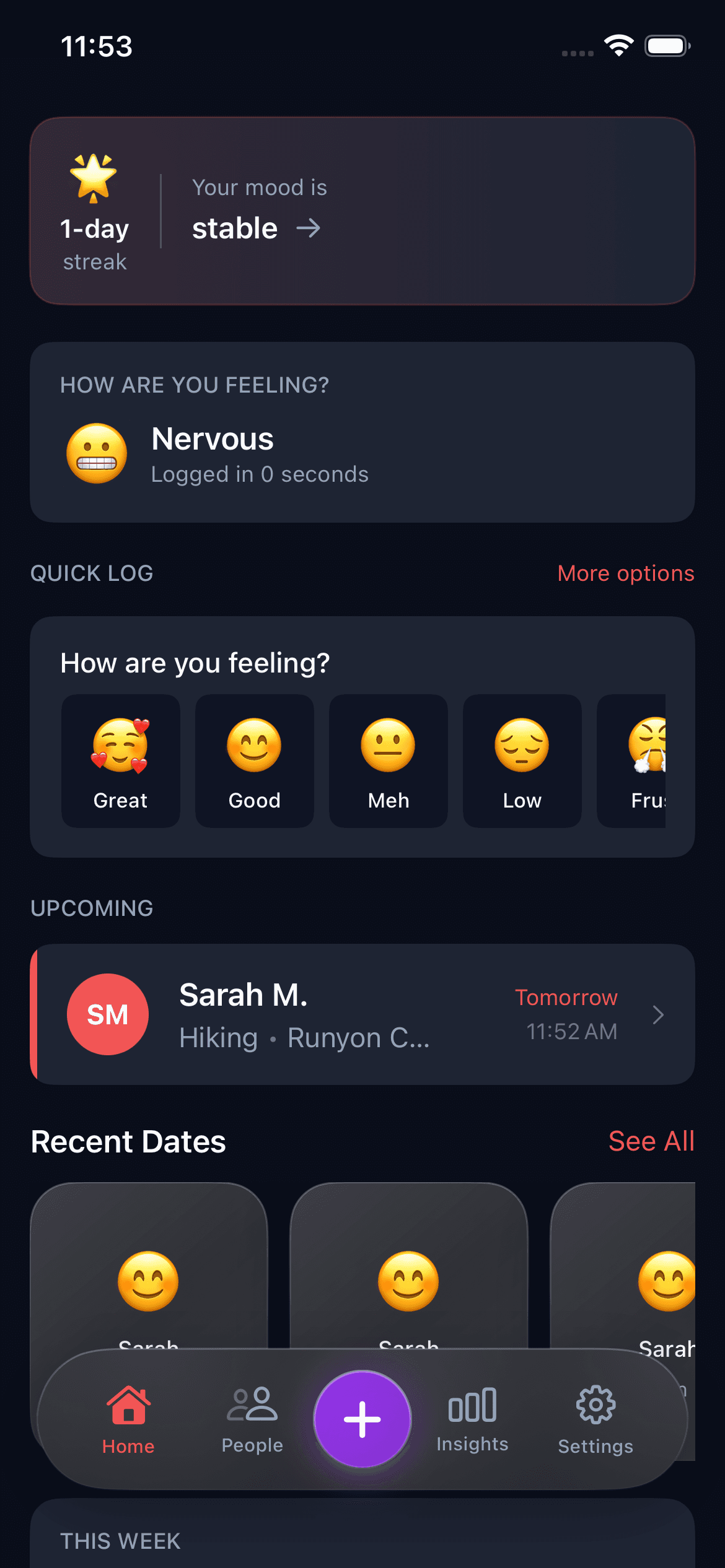 Revoir app — date log view